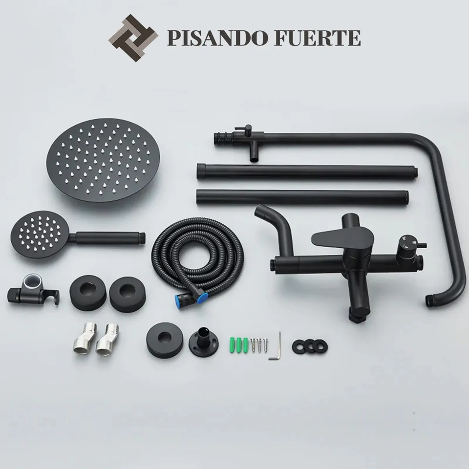 Barral Columna Ducha Acero Inox Redonda C/telefono Negro Mate Negro