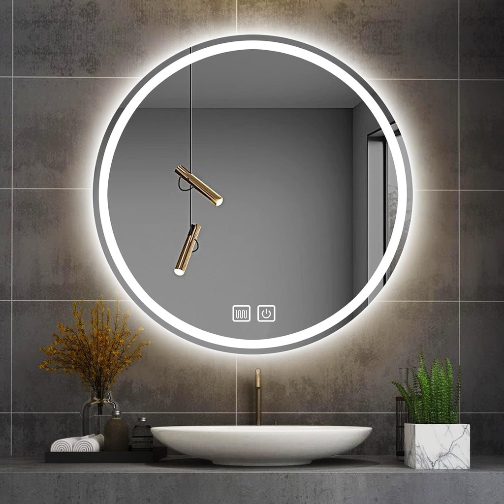 Espejo 90 cm Con Luz y Desempañador (Redondo)
