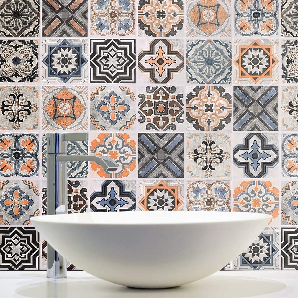 Papel Adhesivo Lavable Azulejos Mayolicas Hidráulicos 60cm x 1m
